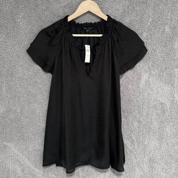 Banana Republic lightweight silky satin ruffle neck flutter sleeve top - Picture 5 of 6